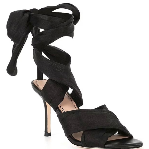 Muse by Marchesa Dahlia Chiffon Ankle Wrap Dress Sandals Black Heels size 9 NWOT - Picture 13 of 15